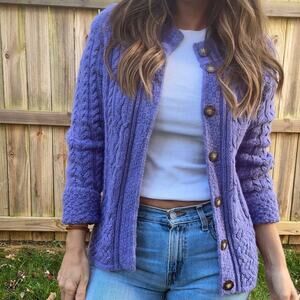 Vintage Periwinkle Cable-Knit Cardigan (Talbots, Made in USA) Purple Lavender